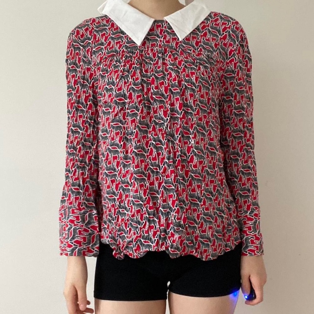 Zara Blouse women’s small long sleeve red Zebra print